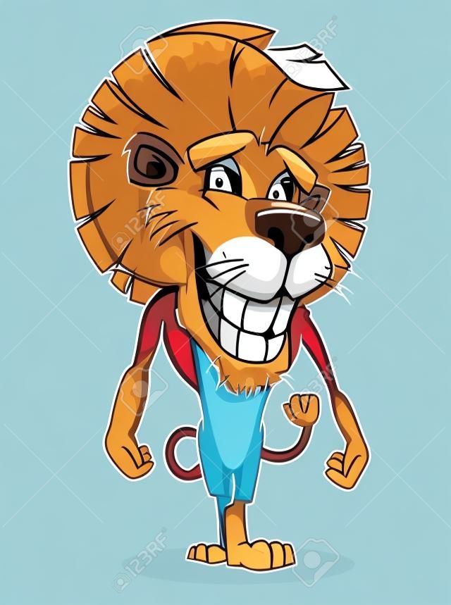 Schattig glimlachende leeuw in cartoon stijl voor mascotte design
