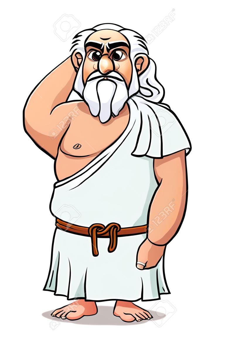 Hombre griego antiguo en el estilo de dibujos animados de diseño de comics