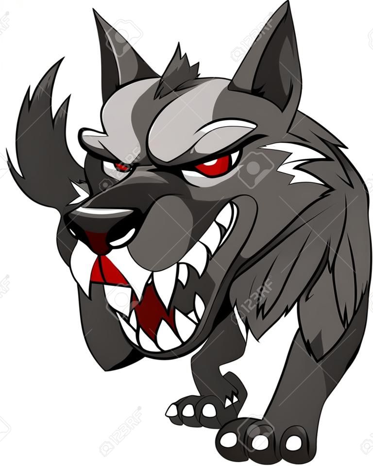 Wild danger grey wolf in cartoon style isolated on white