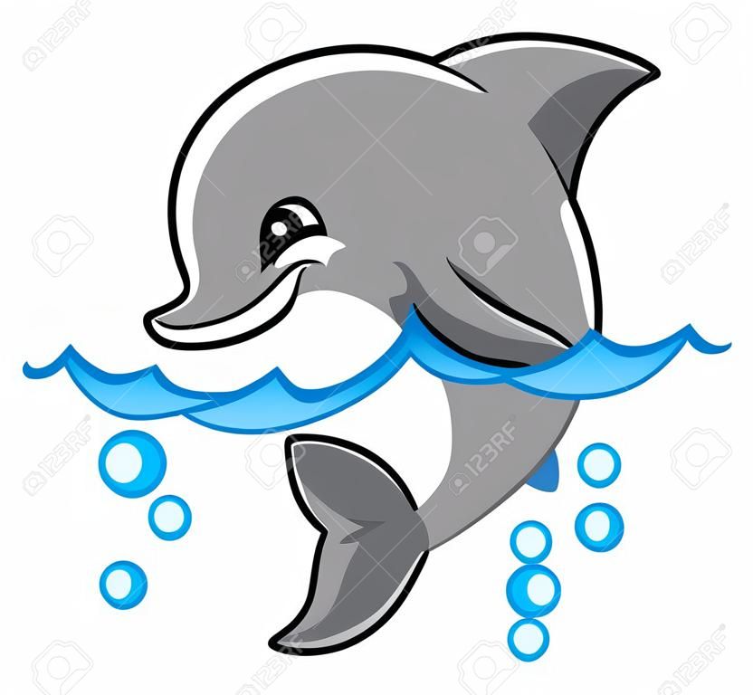 PiÄ™kne wesoÅ‚y delfin w wodzie do projektowania ksiÄ…Å¼ek dla dzieci