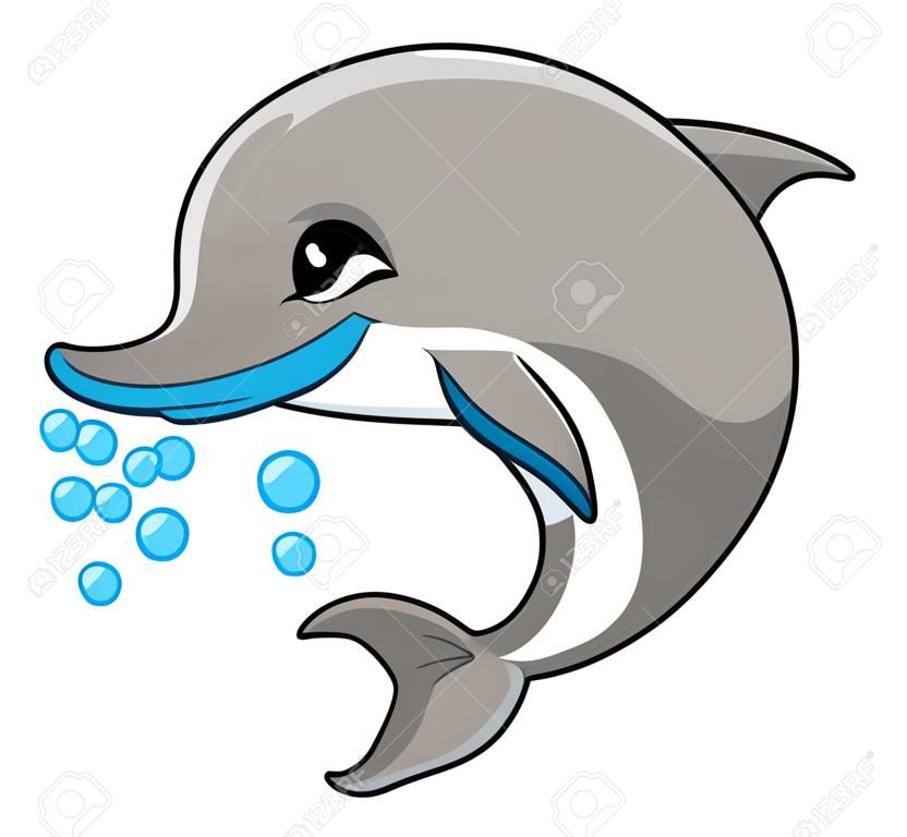 PiÄ™kne wesoÅ‚y delfin w wodzie do projektowania ksiÄ…Å¼ek dla dzieci