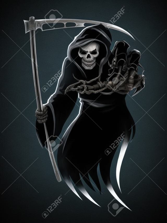 Monstruo muerte negro con la guadaña por concepto de Halloween