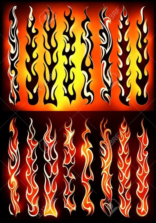 Conjunto de llamas tribales naranja y negro para el diseño del tatuaje