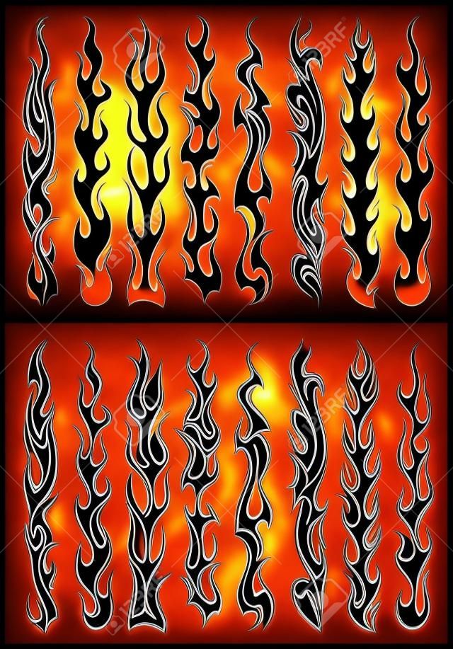 Set of orange and black tribal flames for tattoo design
