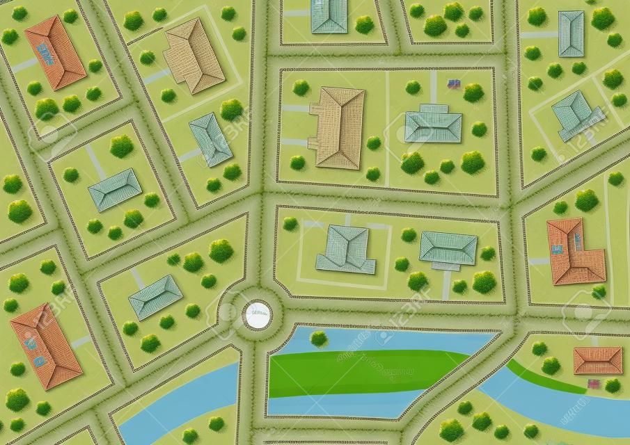 Carte de petite ville ou un village de banlieue pour la conception de l'immobilier