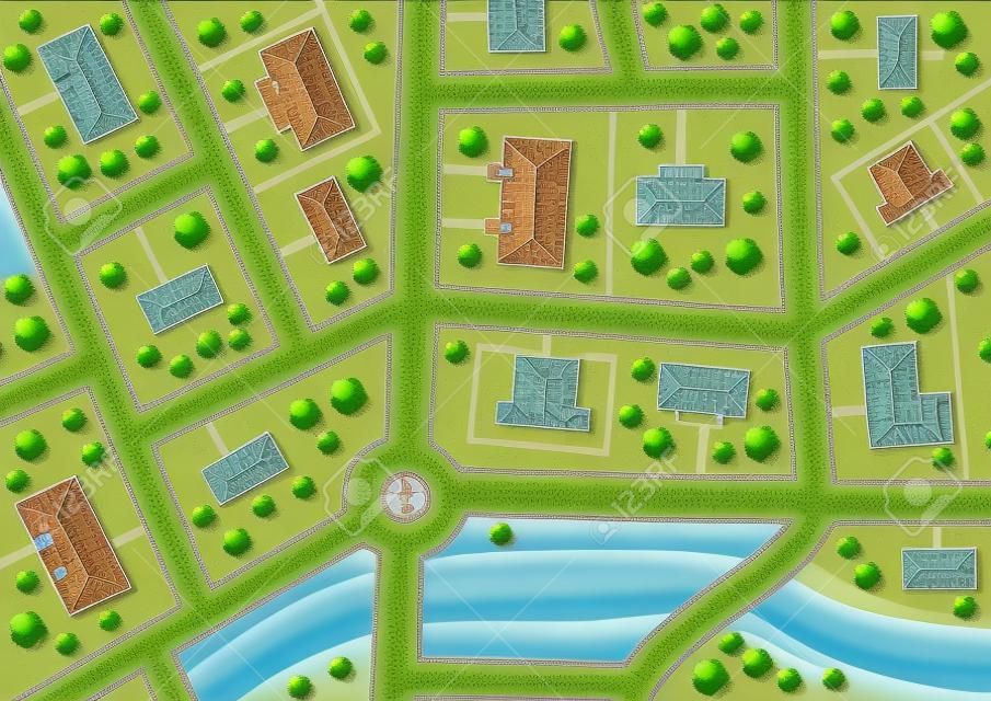 Carte de petite ville ou un village de banlieue pour la conception de l'immobilier