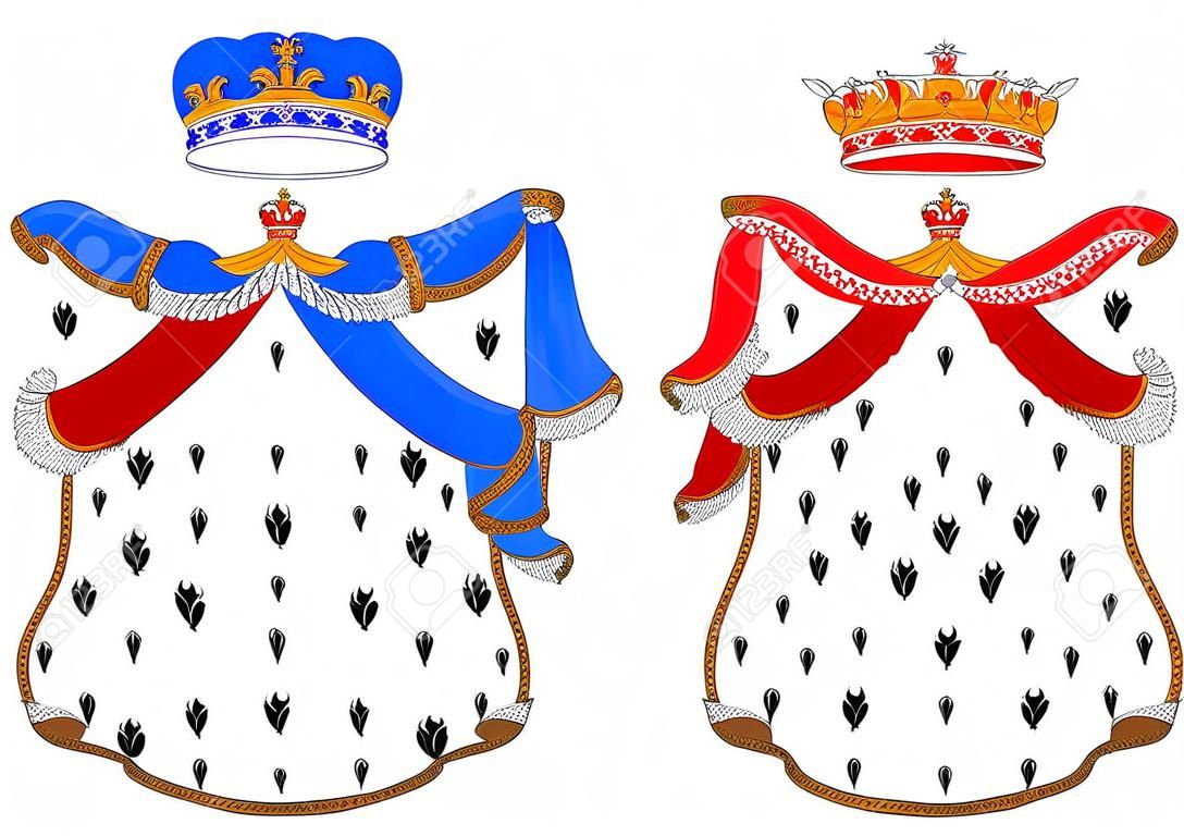 Rouge et bleu manteaux royaux isolées sur fond blanc pour la conception héraldique