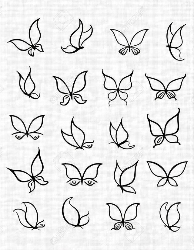 Papillon silhouettes set pour la décoration ou la conception de tatouage