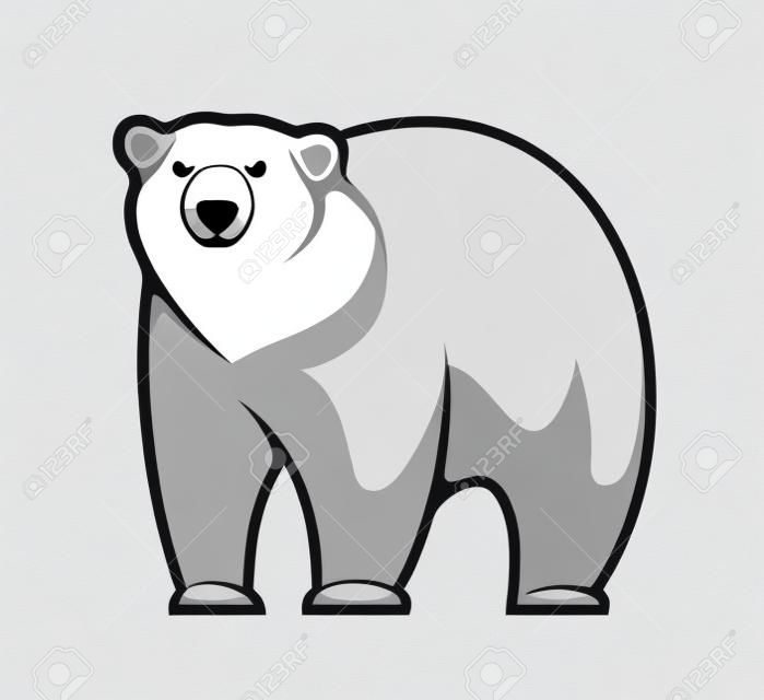 Grand gris et blanc dessin animé ours polaire isolé sur fond blanc pour la mascotte ou conception de tatouage