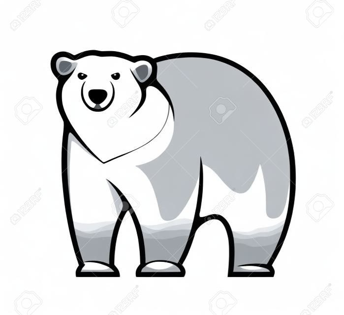 Grand gris et blanc dessin animé ours polaire isolé sur fond blanc pour la mascotte ou conception de tatouage