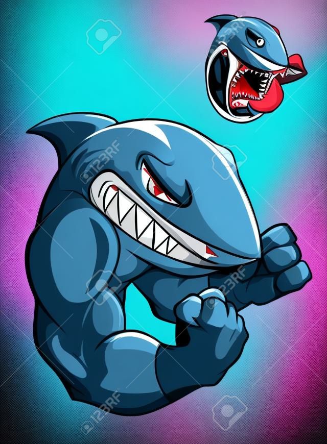 Angry tiburón boxeo de dibujos animados para el diseño de la mascota del deporte