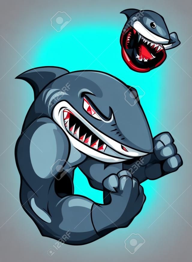 Tubarão de boxe de desenhos animados irritado para design de mascote esportivo