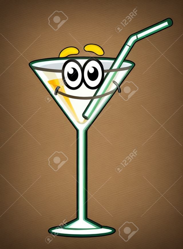 Мультфильм счастливым коктейль характер с соломенной, лица, улыбающийся рот и глаза