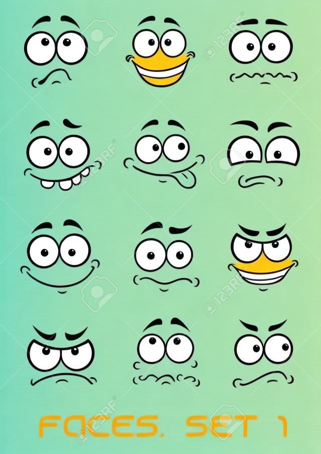 Dibujos de caras con diferentes emociones como la felicidad, la alegría, el cómic, la sorpresa, triste y divertido