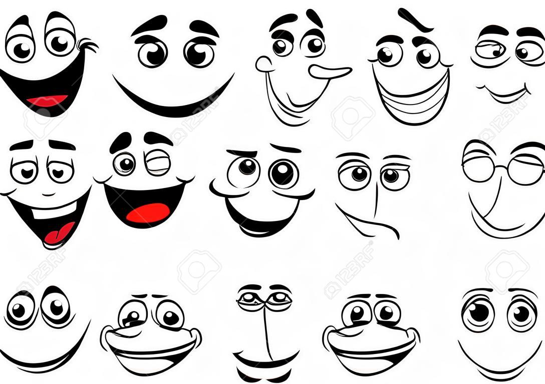 Мультфильм смешные рожи в каракули стиль эскиза счастья, радостные, грустные, несчастным, удивить эмоции для аватара или комиксов дизайна