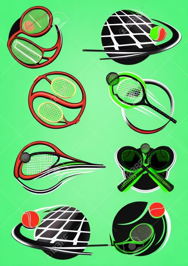 공, 그물, 라켓 그린 테니스 아이콘은 대부분 스포츠 속도와 움직임을 묘사