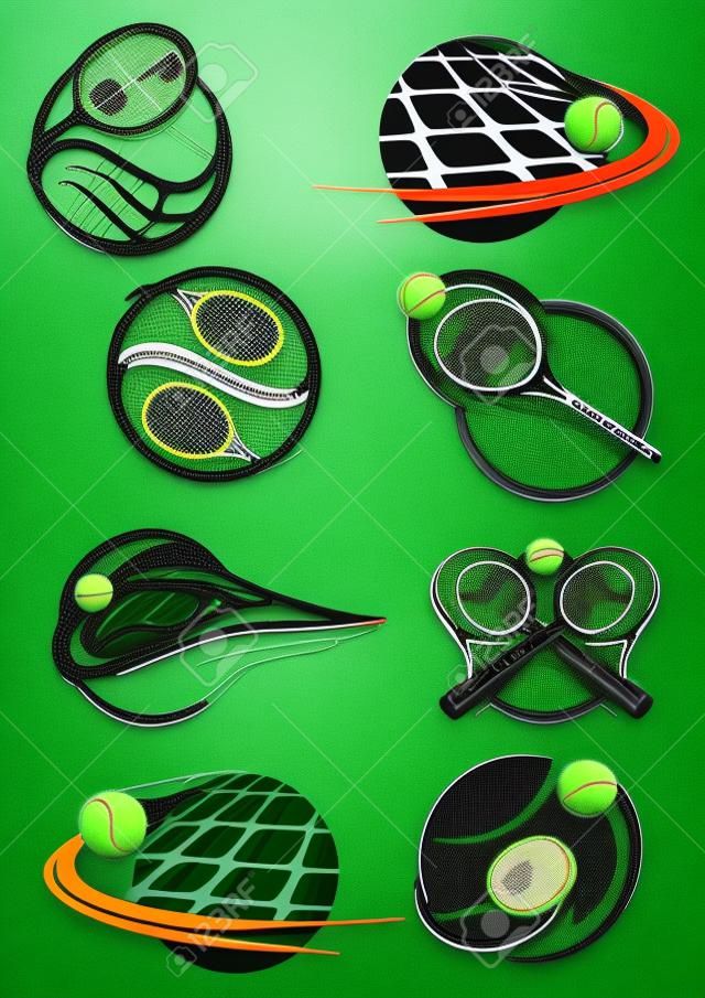 공, 그물, 라켓 그린 테니스 아이콘은 대부분 스포츠 속도와 움직임을 묘사