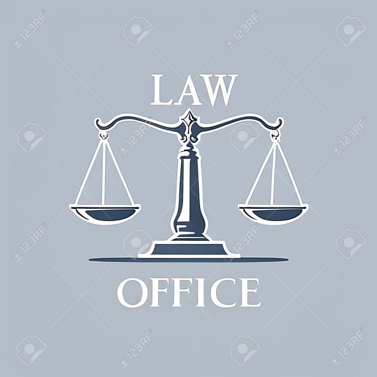 Law or advocate office emblem. Vector icon with Scales of Justice symbol for juridical emblem of advocacy or notary company, law attorney and legal advocate, judge court or lawyer badge
