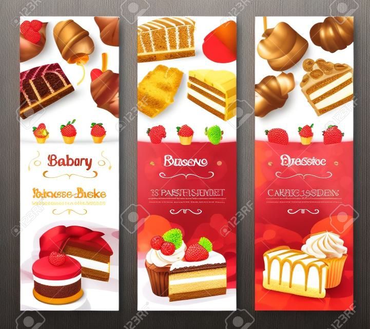 Kuchen Desserts Banner für Bäckerei und Gebäck Design