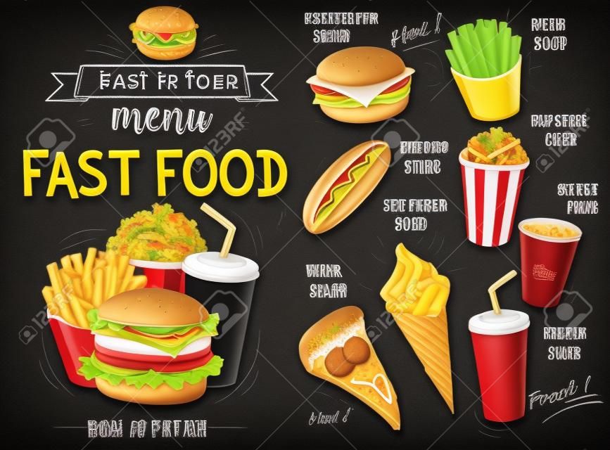 Design de quadro-negro de menu de restaurante de fast food