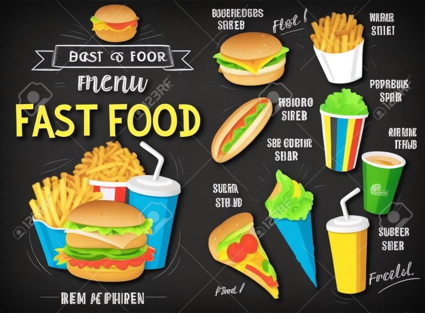 Fast food restoran menüsü kara tahta tasarımı