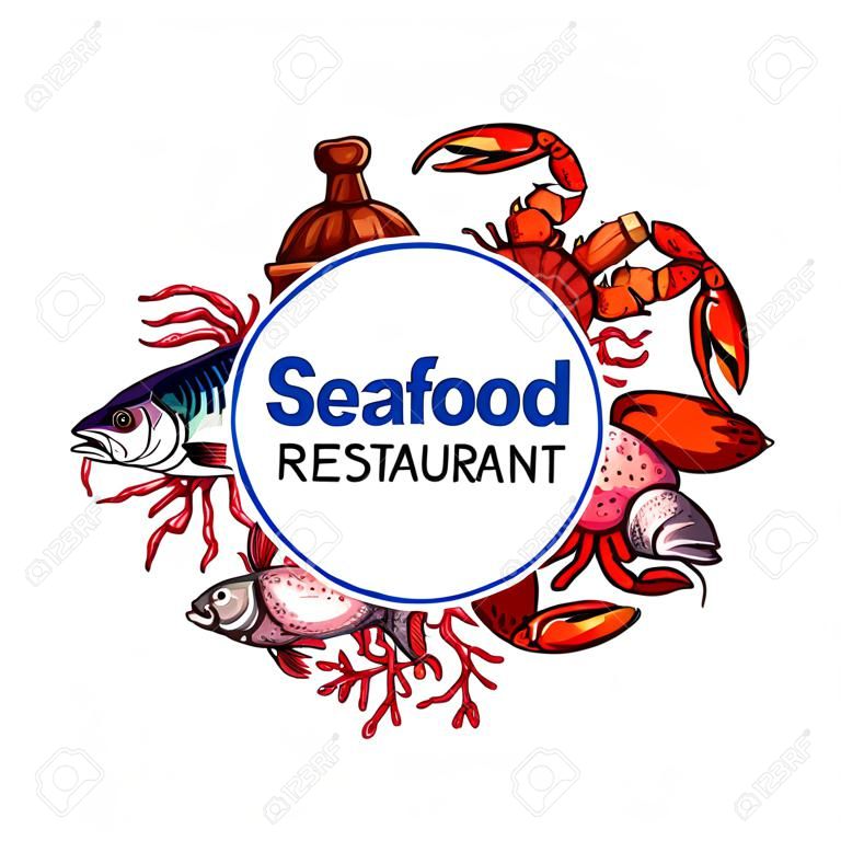 Seafood restaurant poster vector sketch design