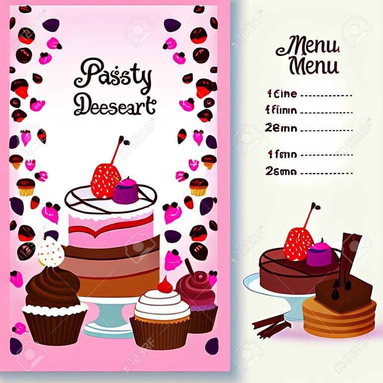 Un menu vectoriel pour les pâtisseries et les petits gâteaux au dessert