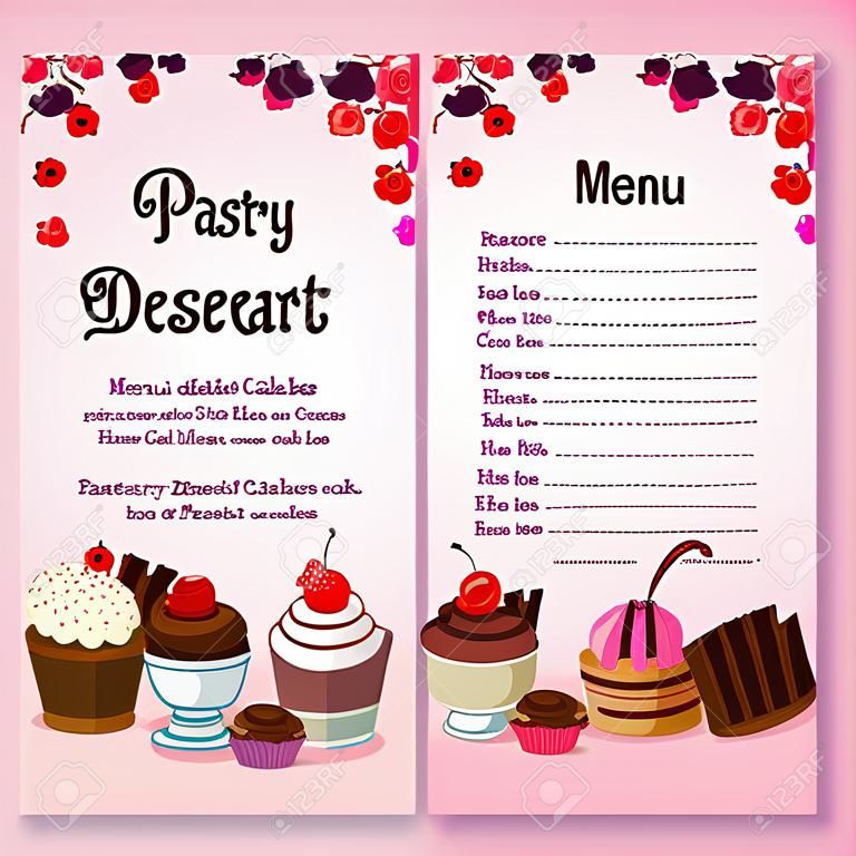 Un menu Vector per torte di dolci e torte di pasticceria