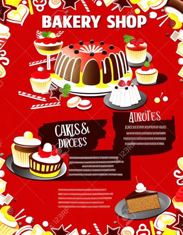 Vector poster for bakery shop cakes and desserts