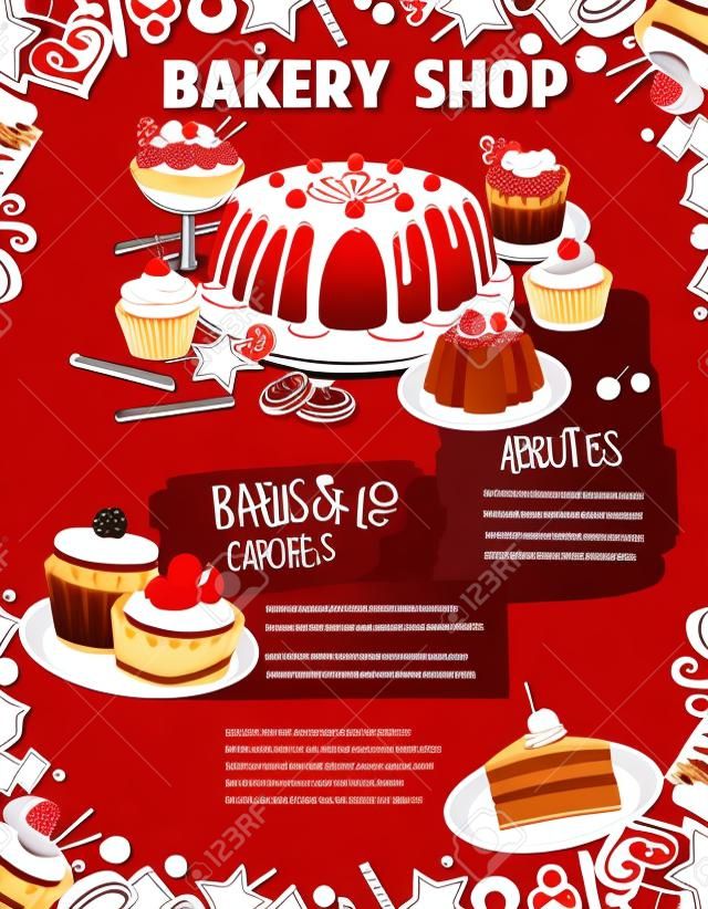 Vector poster for bakery shop cakes and desserts