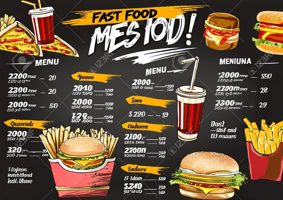 Modelo de esboço de menu de restaurante de fast food