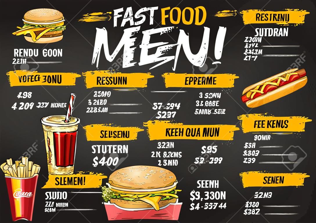 Modèle de croquis de menu vecteur Fast-Food restaurant