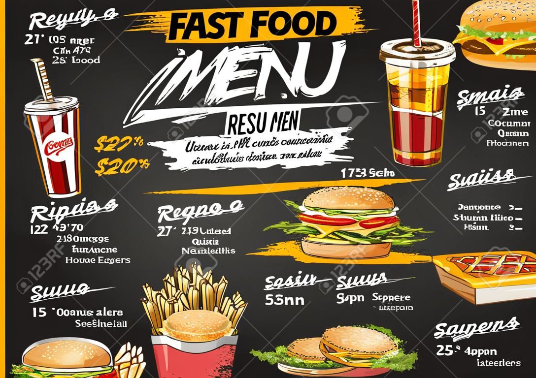 Fast-Food-Restaurant-Vektor-Menü-Skizze-Vorlage