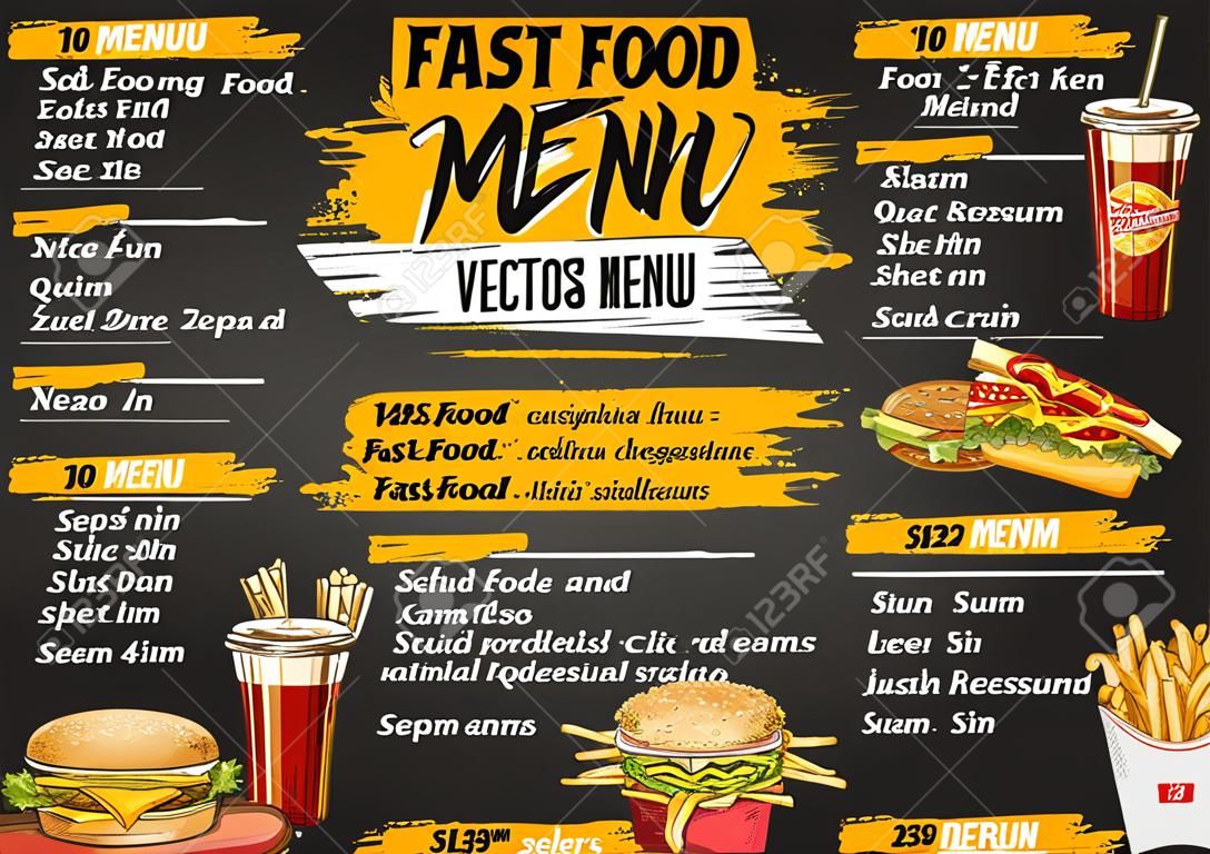 Fast food restaurant vector menu sketch template