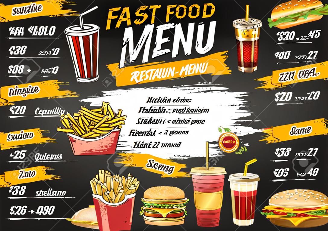 Fast-Food-Restaurant-Vektor-Menü-Skizze-Vorlage