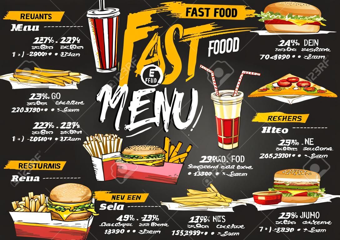 Шаблон эскиза меню ресторана ресторана быстрого питания