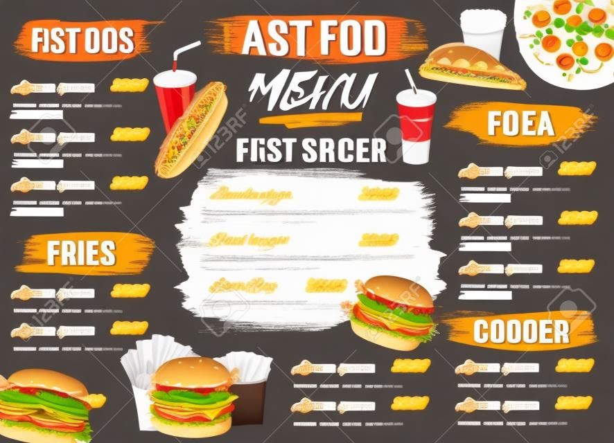 Modelo de esboço de menu de restaurante de fast food