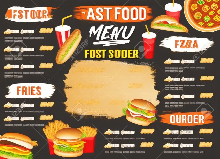 Шаблон эскиза меню ресторана ресторана быстрого питания
