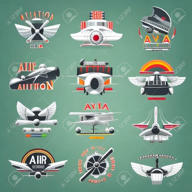 Aviation airplane legend team vector retro icons