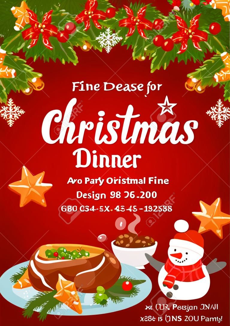 クリスマスパーティーのデザインのためのクリスマスディナー招待状