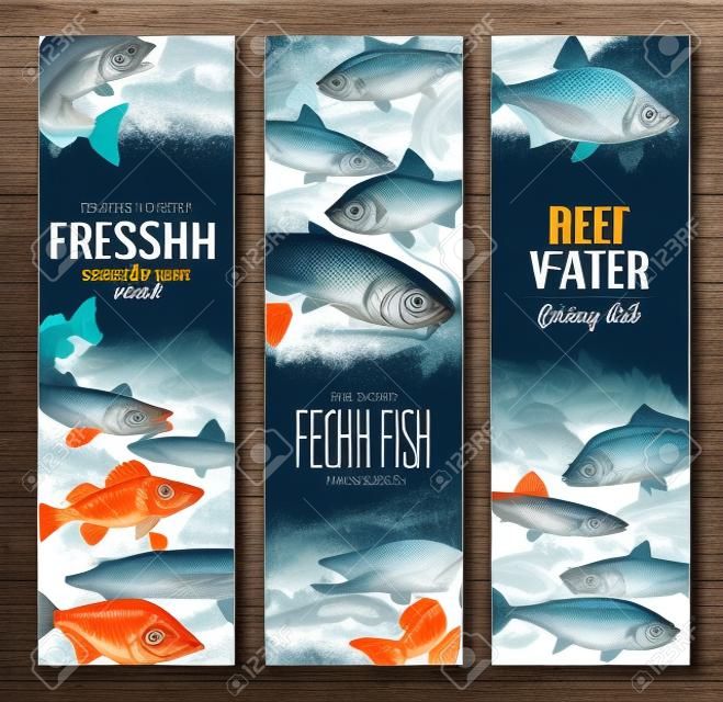 Frische Fische Banner für Meeresfrüchte und Fischernetz