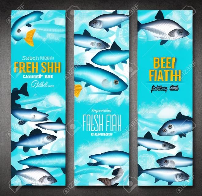 Frische Fische Banner für Meeresfrüchte und Fischernetz