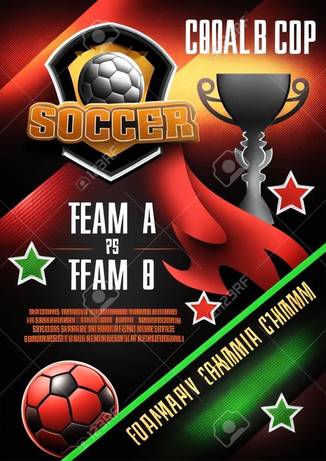 Cartaz de futebol ou futebol com design de texto. Modelo para