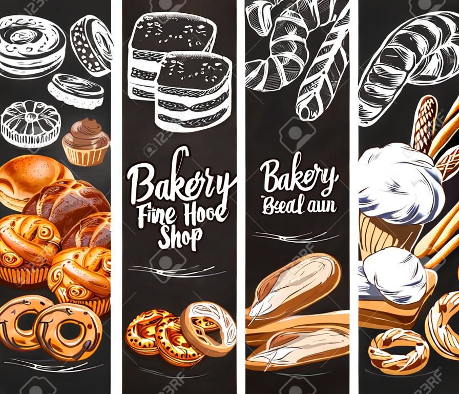 Bakery and pastry shop banner with bread and bun