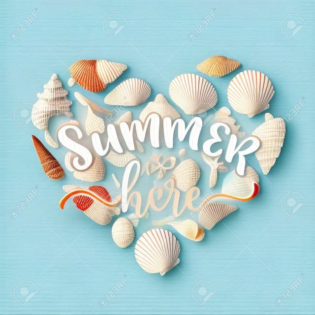 Verão praia seashell coração cartão design