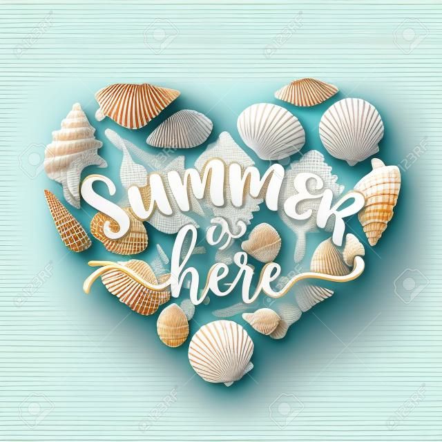 여름 해변 조개 심장 인사말 카드 디자인