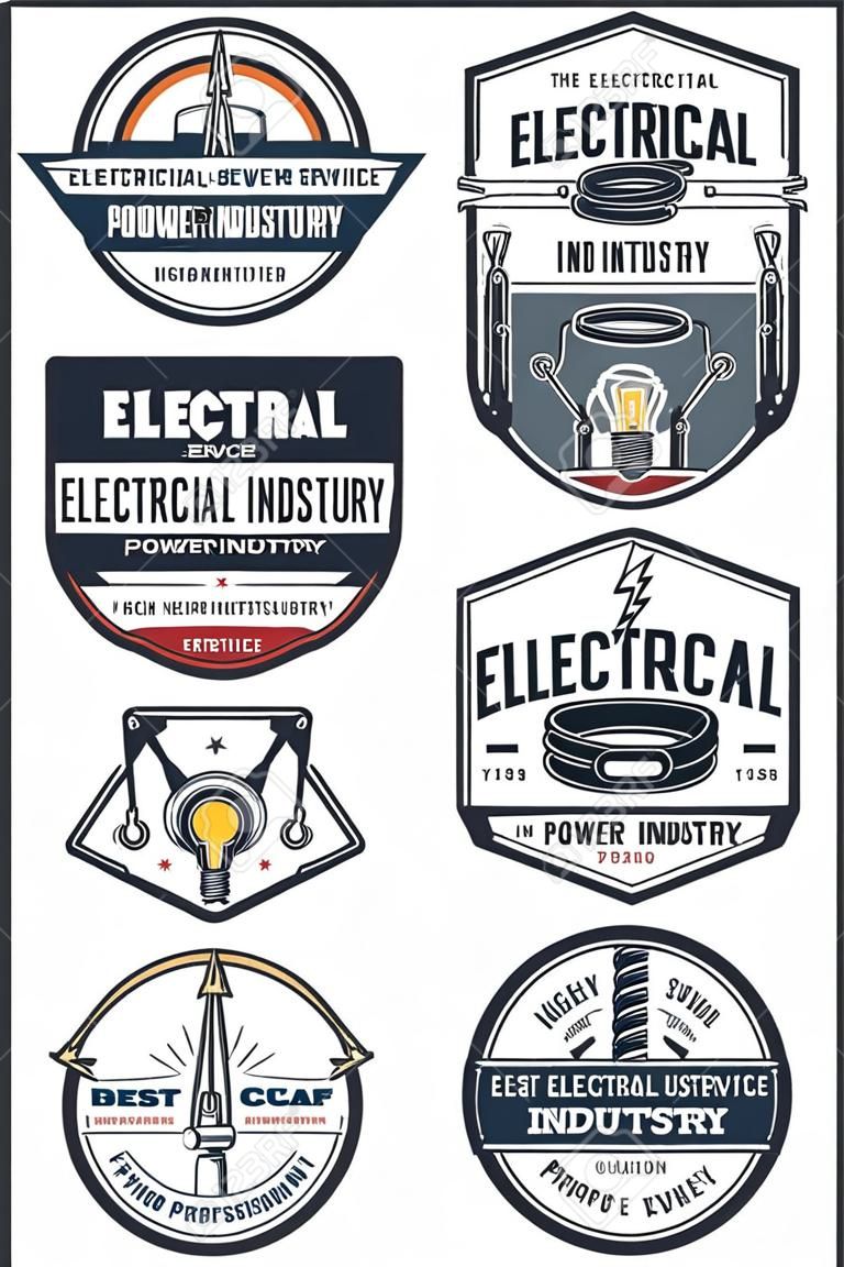 Elektrische service en energie industrie retro badges