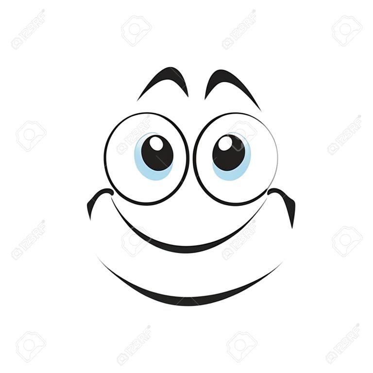 Satisfied emoji laughing head, world smile day symbol isolated support center bot avatar with kind smile. Vector happy smiley with laughing mouth, emoticon emoji chatbot in good mood, print art