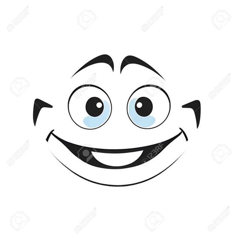 Emoji satisfeito rindo cabeça, mundo sorriso dia símbolo isolado suporte centro bot avatar com sorriso gentil. Vector feliz smiley com boca rindo, emoticon emoji chatbot em bom humor, imprimir arte