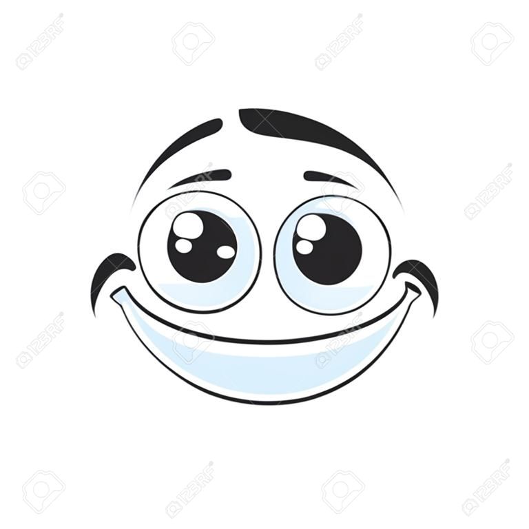Emoticon in good mood isolated happy smiley emoji. Vector satisfied emoji, support center bot avatar with broad smile. Emoji sticker, person chatbot in good mood. Laughing head, world smile day symbol